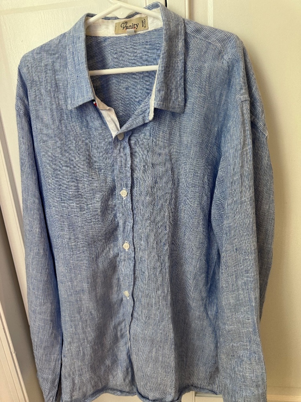 Blue long sleeve linen button down made in Italy